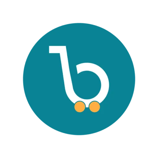 a white and orange logo on a blue circle